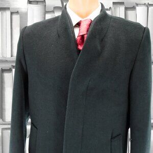 Men's Round collar Wool blend overcoat winter coat Black 40R